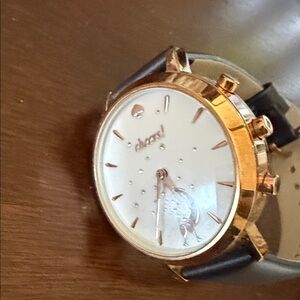 kate spade Rose Gold Tone Watch with White Dial and Brown Leather Strap
